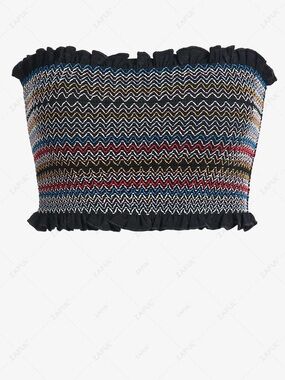 Zaful Black/Multicolor Smocked Bandeau Crop Top